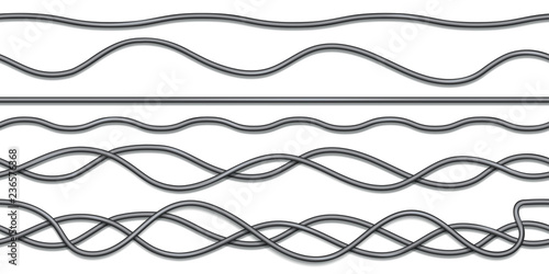 Seamless pattern with black electric cables isolated