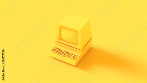 Yellow Vintage Computer 3d illustration 