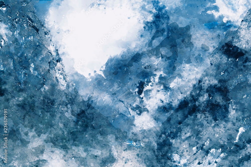 Abstract painting in blue tone, Digital watercolor painting