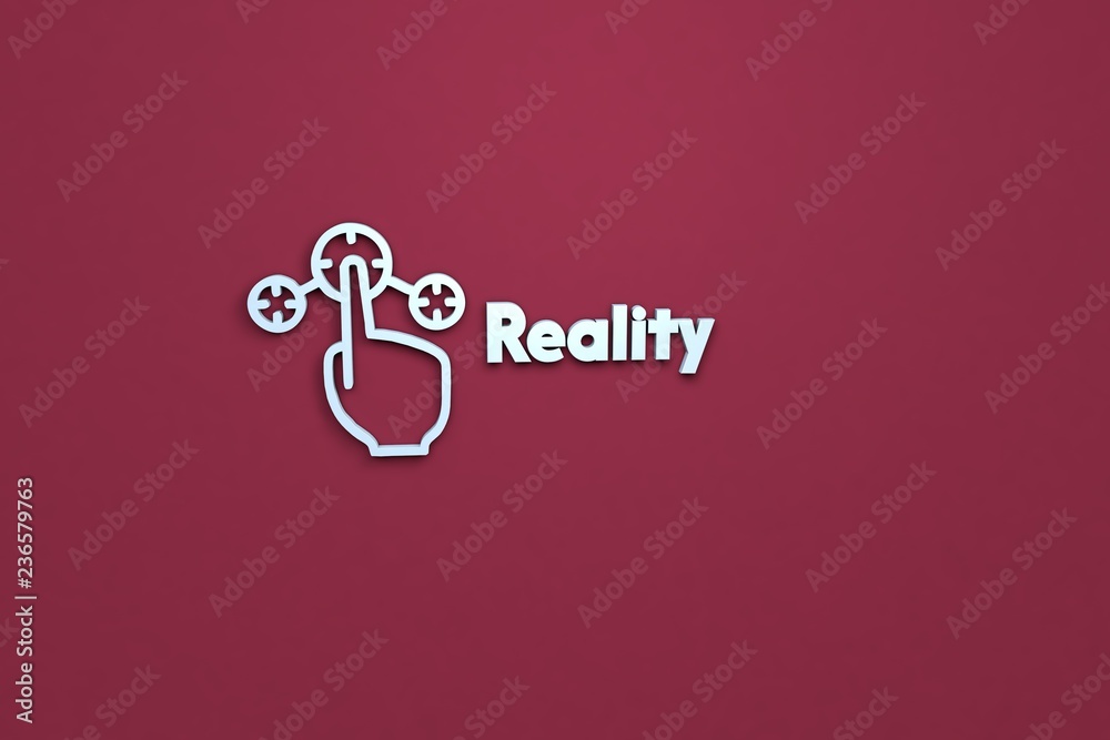 Text Reality with light blue 3D illustration and red background Text Reality with light blue 3D illustration and red background