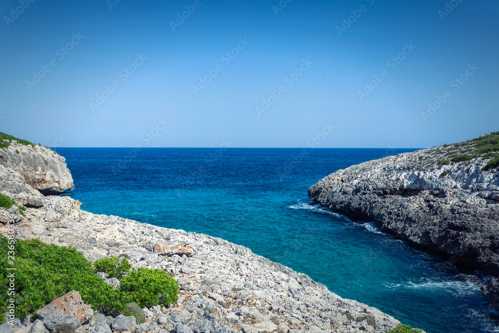 Beatuful bay with clear turquoise water in Cala Mondrago national park, Mallorca