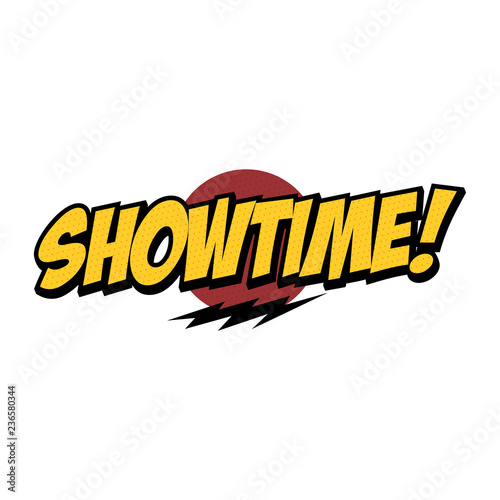 showtime word text with thunder greeting theme