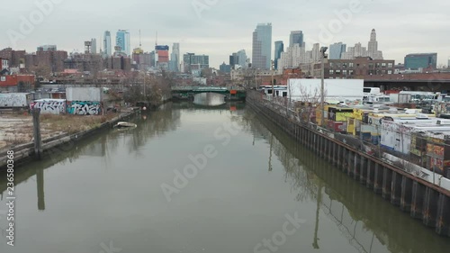 Wallpaper Mural flying south over Brooklyn's Gowanus Canal revealing Carroll St. bridge Torontodigital.ca