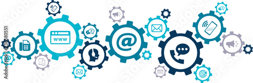 contact us! email, telephone, mobile, online, fax and letter icons – communication concept: vector illustration