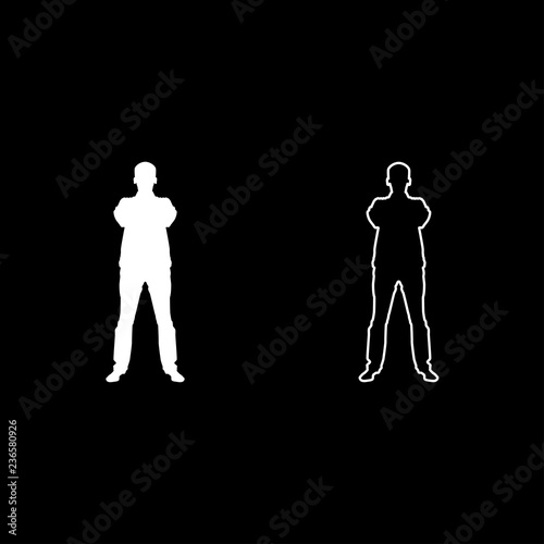 Confident man crossed his arms Business man silhouette concept front view icon set white color illustration flat style simple image