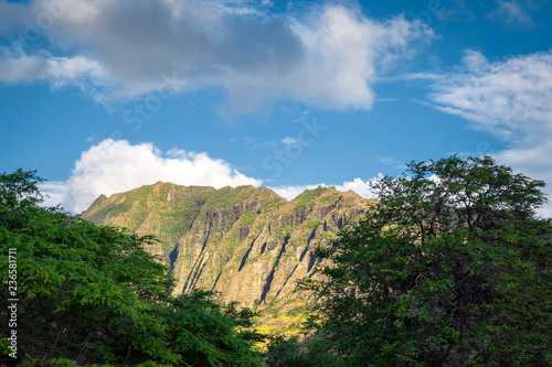 Wallpaper Mural Makua beach view with beatiful mountains and cloudy sky in the background, Oahu island, Hawaii Torontodigital.ca