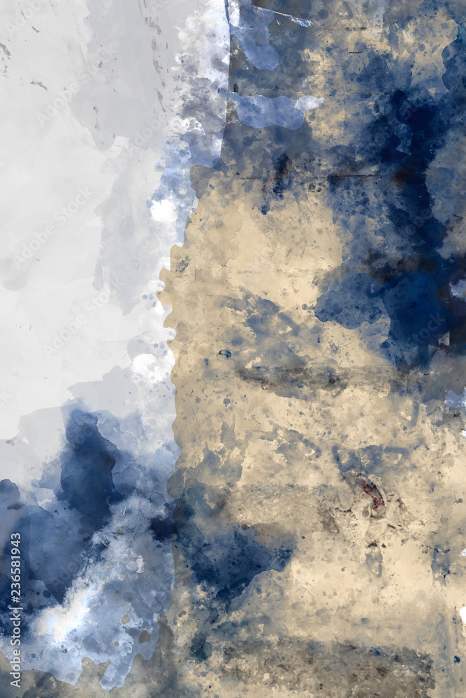 Watercolor abstract painting in blue and brown