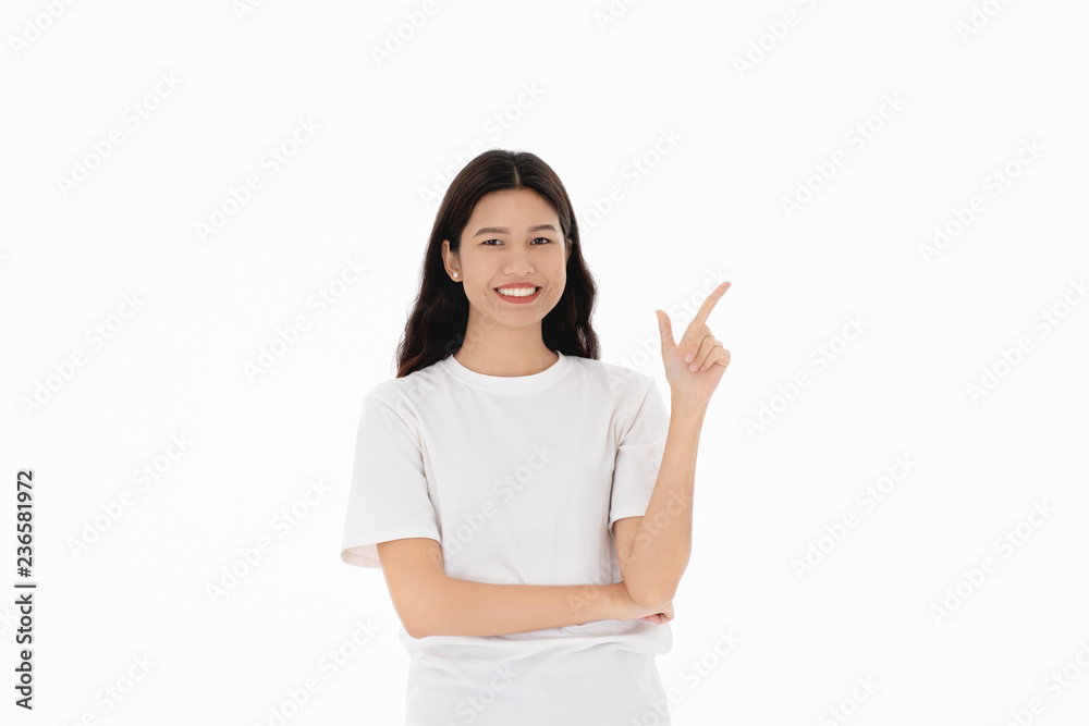 Portrait of young asian woman on white background. Portrait of young asian woman on white background.