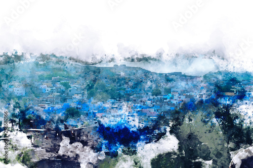 Watercolor abstract painting of ancient city, digital painting