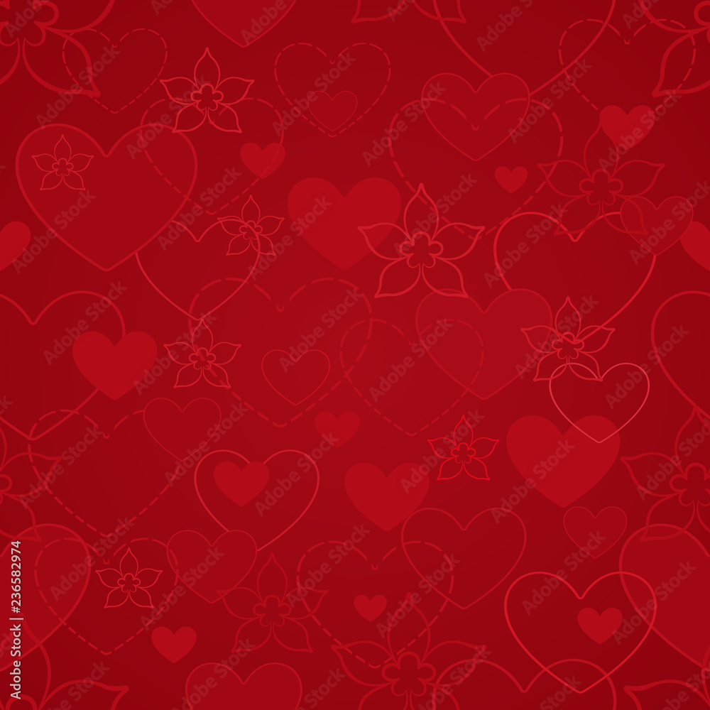 Seamless heart shapes red background