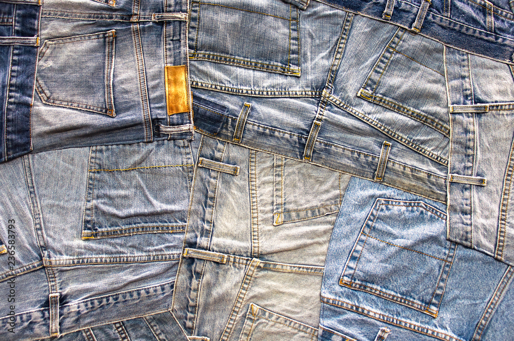 Many Jeans pockets fashion collage backdrop Stock Photo | Adobe Stock
