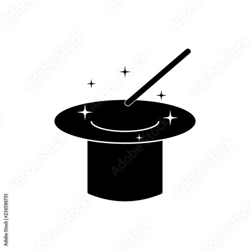 Magic wand and hat isolated on white background