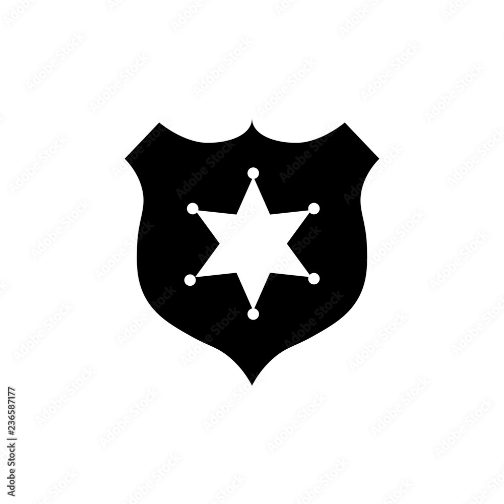 Sheriff badge with star icon vector, filled flat sign, solid pictogram isolated on white. Public safety symbol, logo illustration Sheriff badge with star icon vector, filled flat sign, solid pictogram isolated on white. Public safety symbol, logo illustration