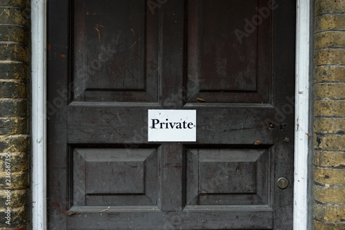 Private property sign on gate door in London keep out
