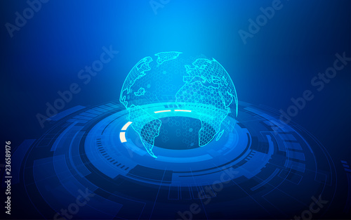 World map in digital technology style; concept of communication world