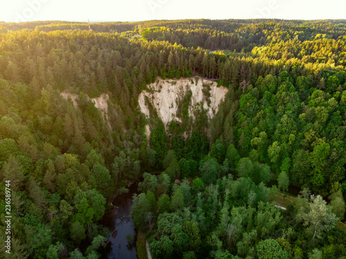 Aerial view of Vilnia river and geological Puckoriai exposure in Vilnius, the highest exposure in Lithuania. photo