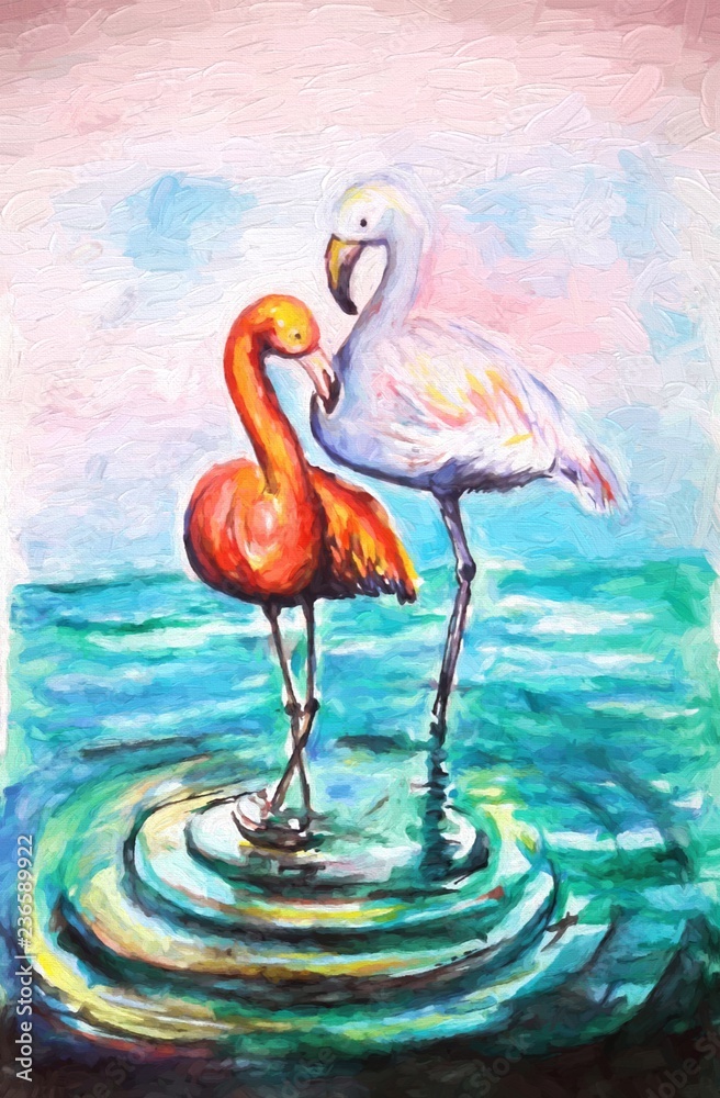Fototapeta premium hand drawing beautiful flamingos 