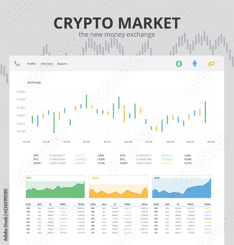 Crypto Market Infographics Data Application Vector Illustration