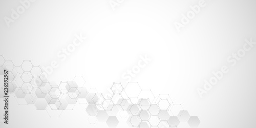 Geometric background texture with molecular structures and chemical engineering. Abstract background of hexagons pattern. Vector illustration for medical or scientific and technological modern design. © berCheck