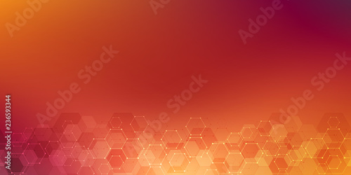Geometric abstract background with hexagons elements. Medical background texture for modern design. Vector illustration of molecular structures and hexagons pattern. Science and Technology concept.