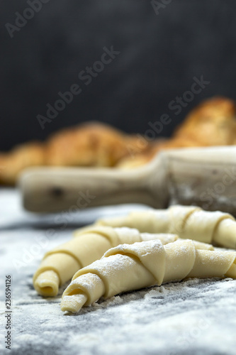 Uncooked croissants ready for baking