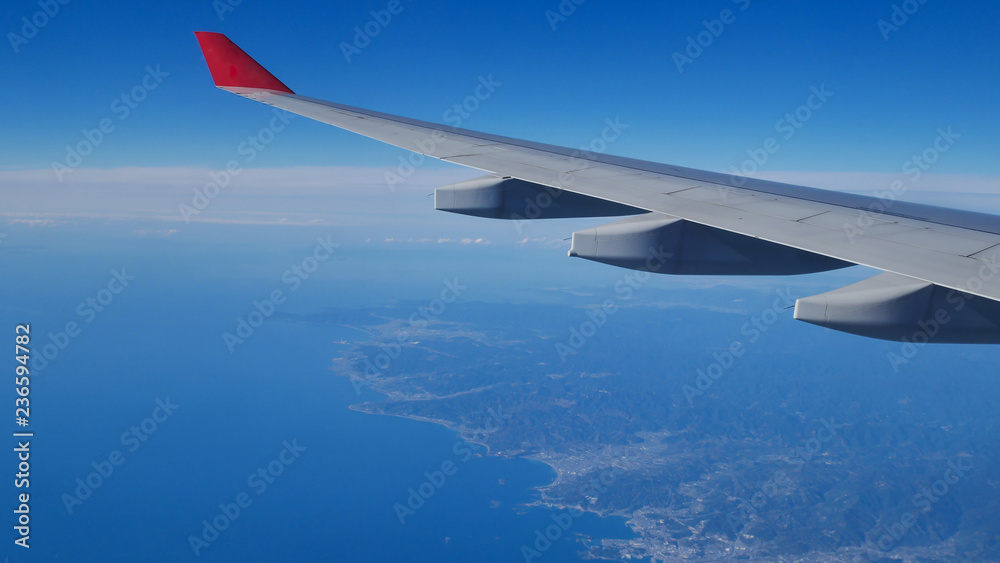 Red air plane on blue sky. Red air plane on blue sky.