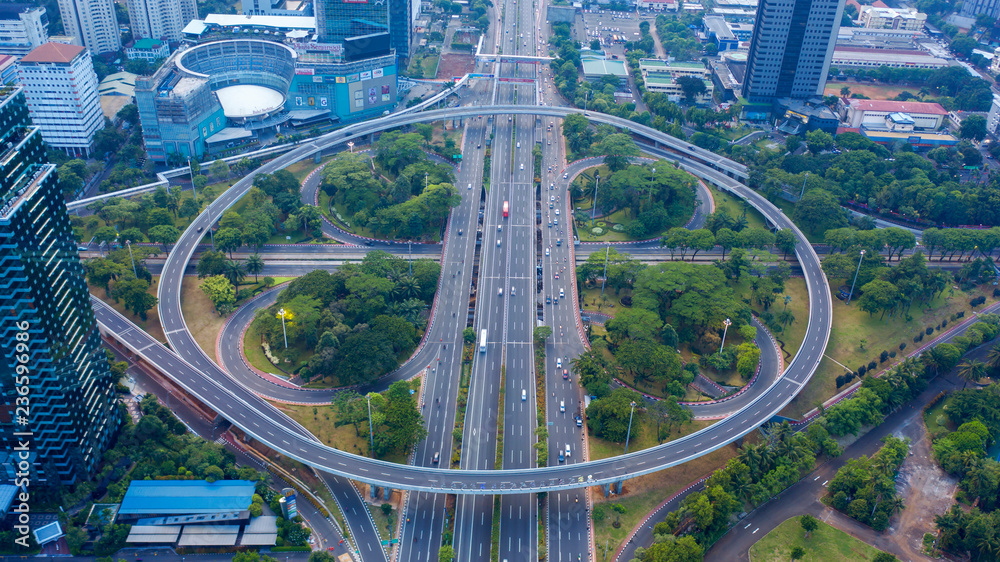 Naklejka premium Semanggi road intersection in Jakarta downtown