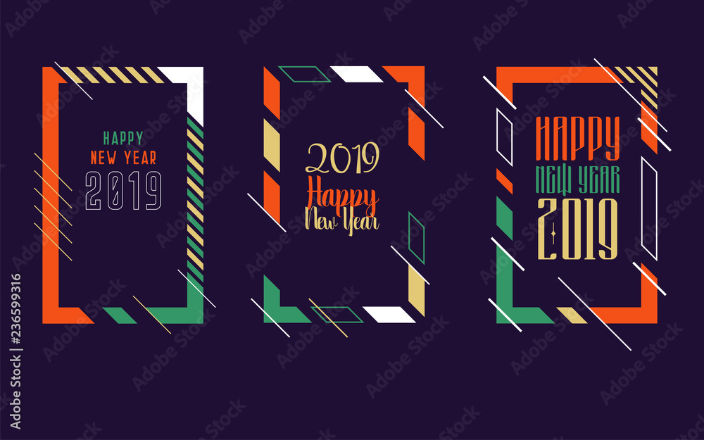 Fototapeta premium Vector vertical background frame for text Modern Art graphics for hipsters. Happy New Year 2019 design elements for design of gift cards, brochures, flyers, leaflets, posters