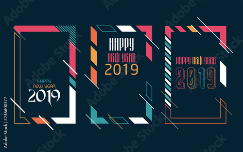 Vector vertical background frame for text Modern Art graphics for hipsters. Happy New Year 2019 design elements for design of gift cards  brochures  flyers  leaflets  posters