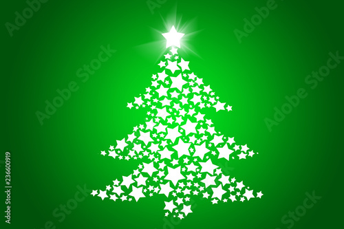 Pino de navidad formado de estrellas sobre fondo verde.