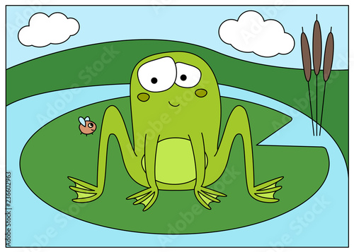 Cartoon embarrassed frog and fly