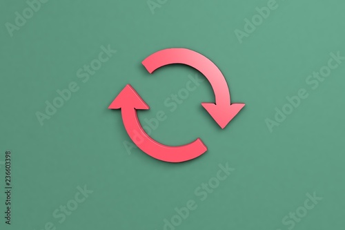 3D illustration of Renewal, red color with green background.