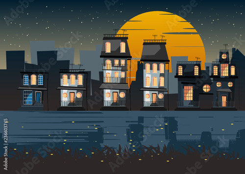 city at night vector illustration 