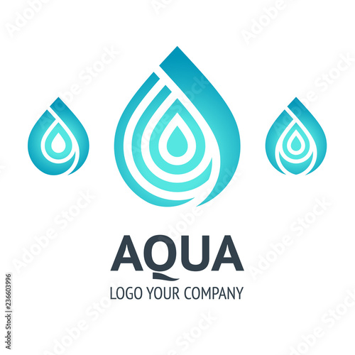 Water drop symbol, blue logo template icon