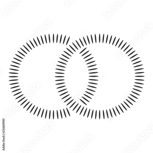 black concentric shapes that makes a two intersected rings. abstract geometric shapes. suitable for logo, product branding etc.