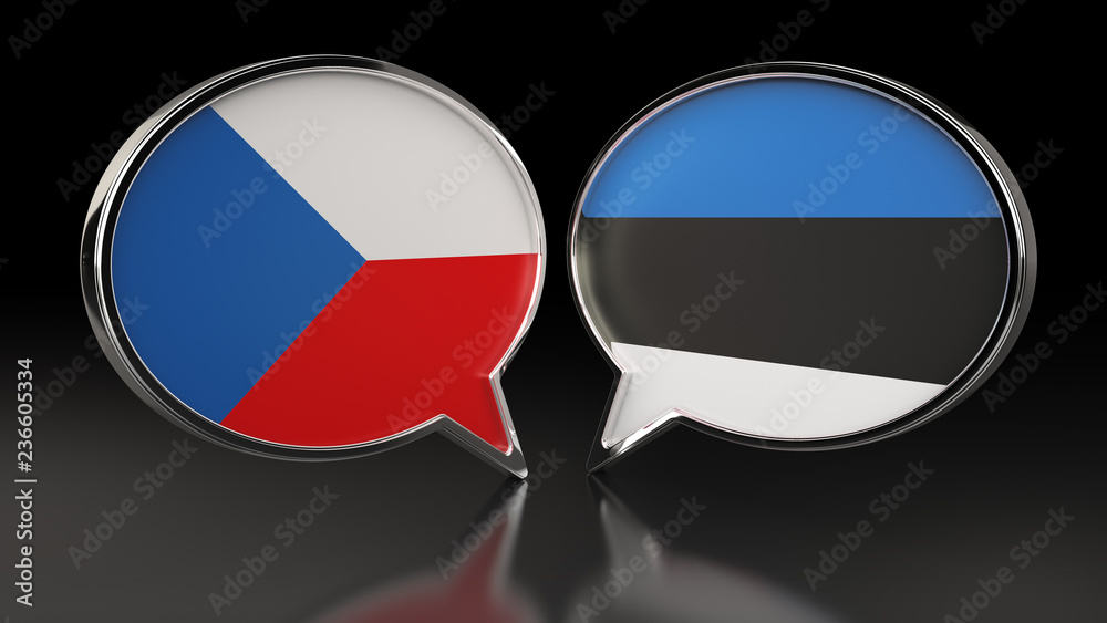 Czech Republic and Estonia flags with Speech Bubbles. 3D illustration Czech Republic and Estonia flags with Speech Bubbles. 3D illustration