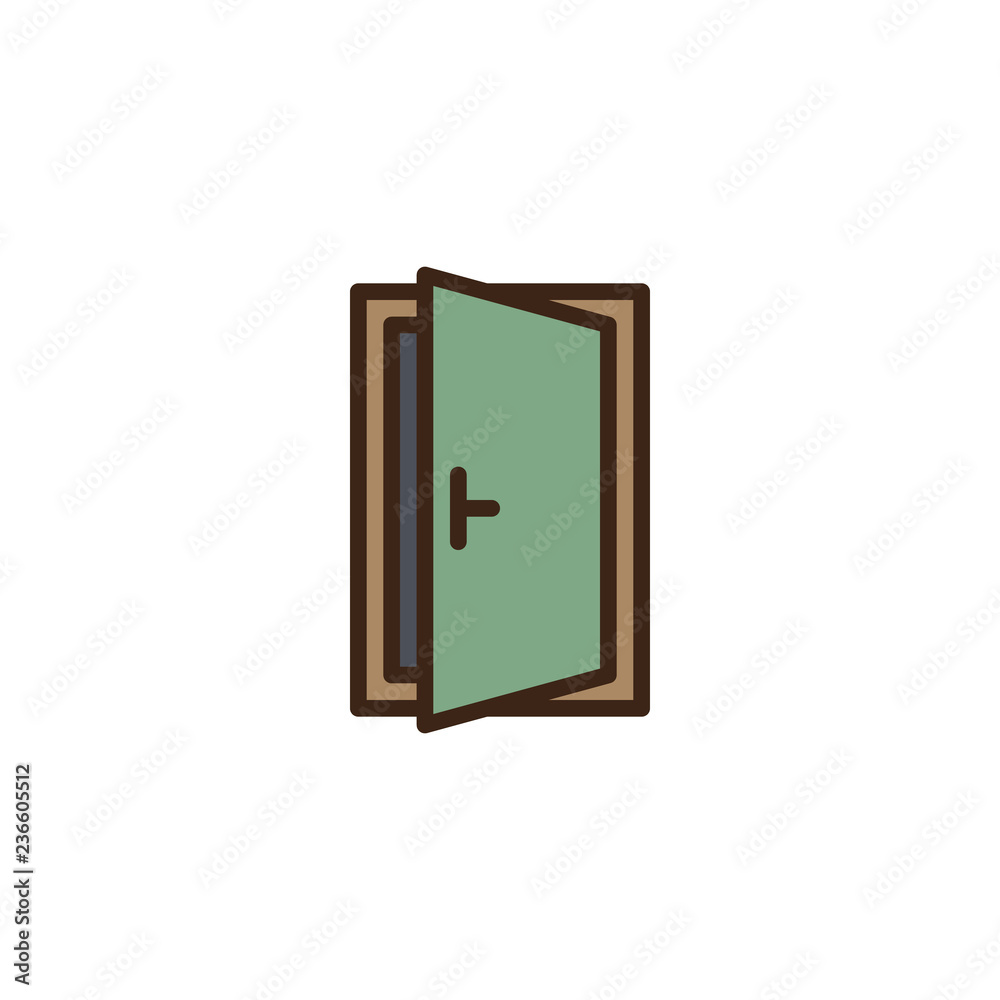 Open door filled outline icon, line vector sign, linear colorful pictogram isolated on white. Exit doorway symbol, logo illustration. Pixel perfect vector graphics Open door filled outline icon, line vector sign, linear colorful pictogram isolated on white. Exit doorway symbol, logo illustration. Pixel perfect vector graphics