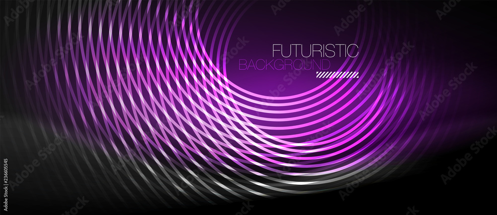 Dark abstract background with glowing neon circles Dark abstract background with glowing neon circles