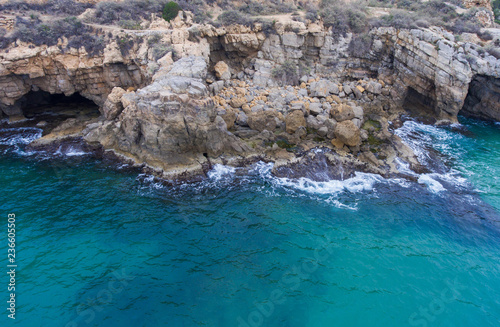 Aerial view of the grottoes in the rocky seashore