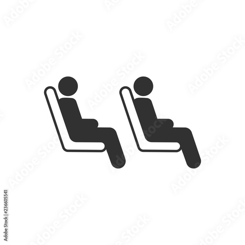 Three passenger seating in the row in public transportation. vector illustration isolated on white background.