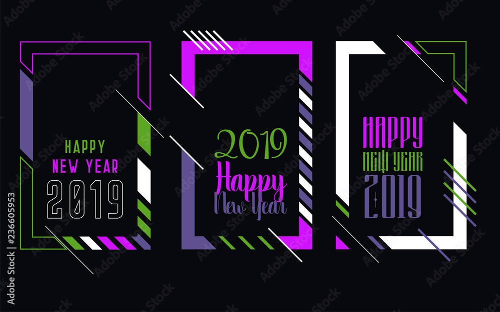 Vector vertical background frame for text Modern Art graphics for hipsters. Happy New Year 2019 design elements for design of gift cards, brochures
