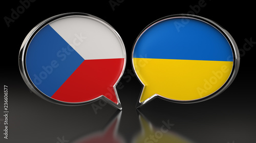 Czech Republic and Ukraine flags with Speech Bubbles. 3D illustration