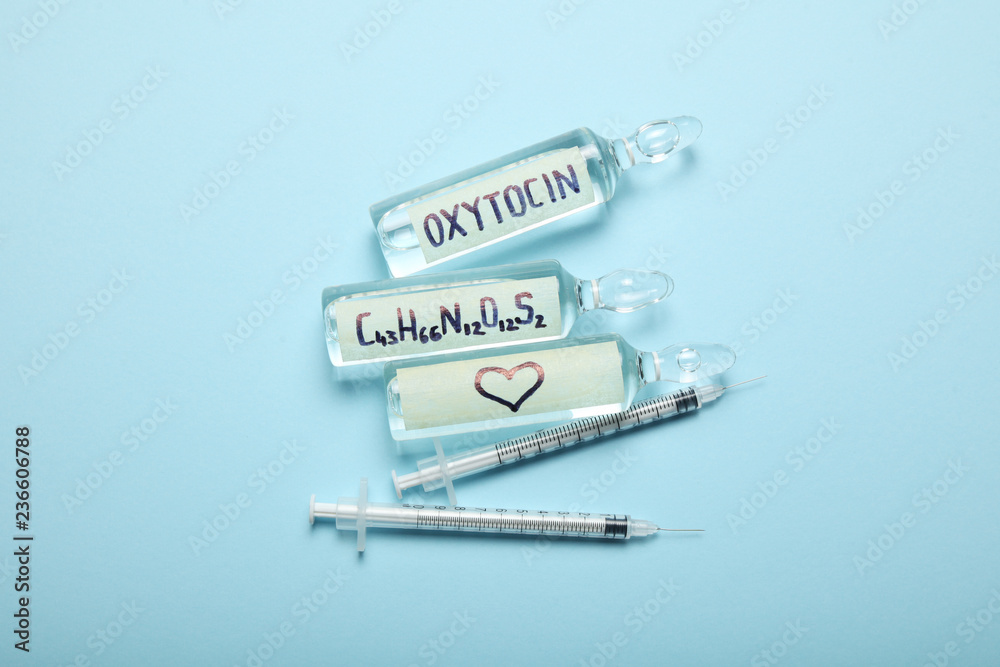 Obraz premium Biochemist oxytocin hormone, chemical biotechnology. Love hormone concept.