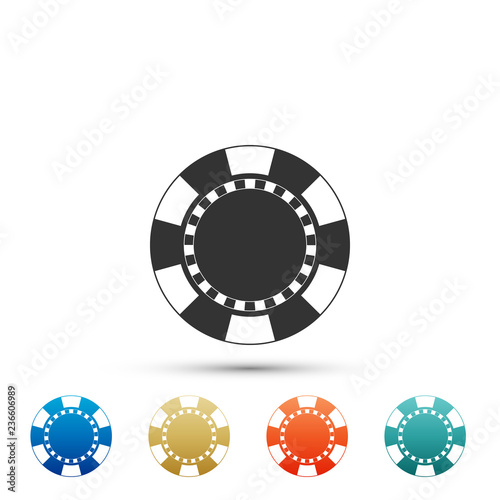 Casino chip icon isolated on white background. Set elements in colored icons. Flat design. Vector Illustration