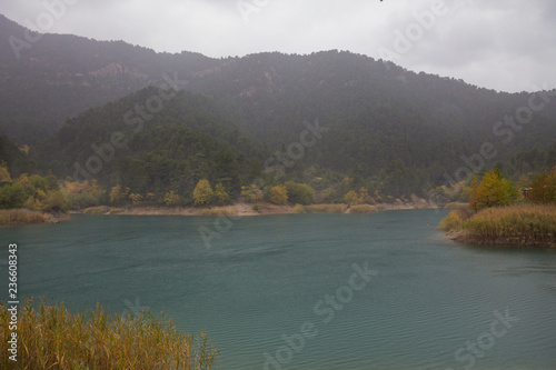 Panoramic shot of a rainy day in Lake Tsivlos photo