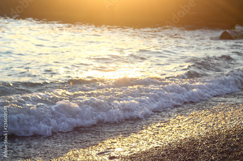 sea wave, the sunset in the sea, foamy wave, evening sunset and wave