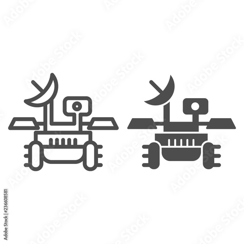 Mars rover line and glyph icon. Research module voyager vector illustration isolated on white. Explorer outline style design, designed for web and app. Eps 10.
