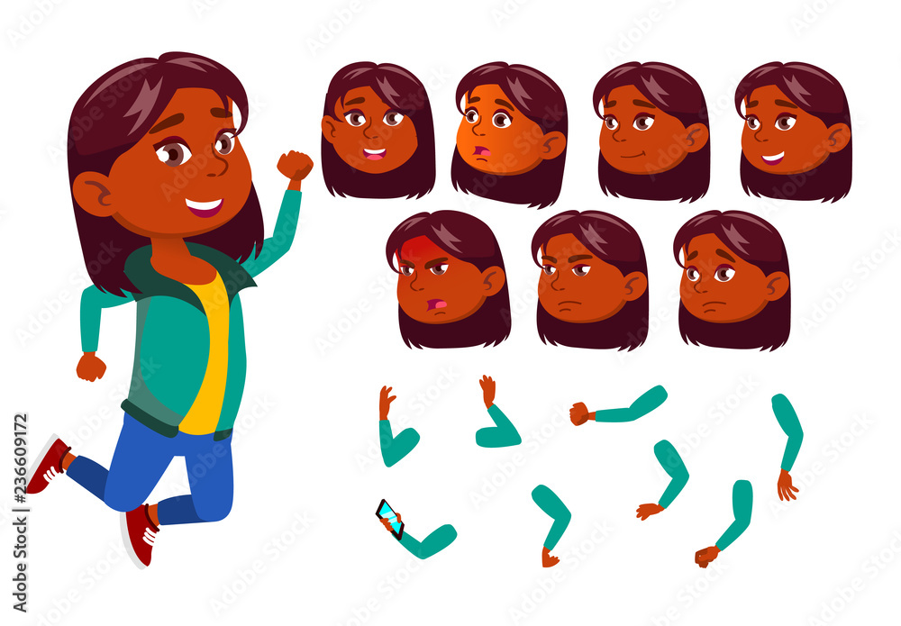 Girl, Child, Kid, Teen Vector. Indian, Hindu. Asian. Happy Childhood. Face Emotions, Various Gestures. Animation Creation Set. Isolated Flat Cartoon Character Illustration Stock Vector | Adobe Stock Girl, Child, Kid, Teen Vector. Indian, Hindu. Asian. Happy Childhood. Face Emotions, Various Gestures. Animation Creation Set. Isolated Flat Cartoon Character Illustration Stock Vector | Adobe Stock