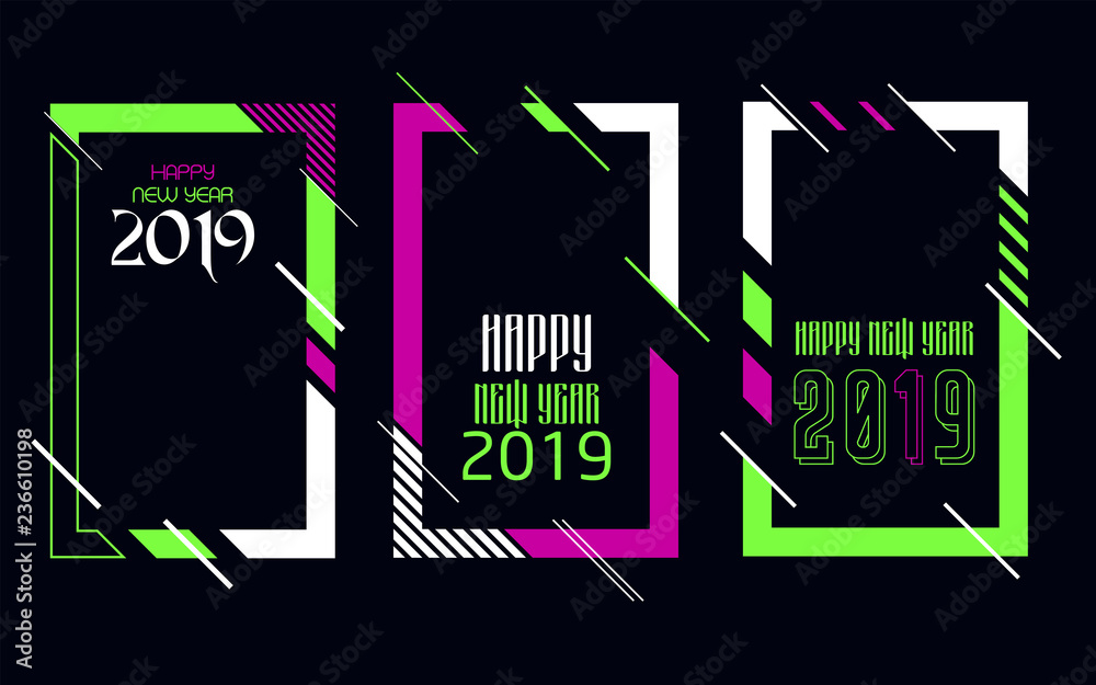 Fototapeta premium Vector vertical background frame for text Modern Art graphics for hipsters. Happy New Year 2019 design elements for design of gift cards, brochures