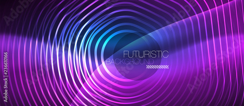 Neon glowing lines, magic energy space blue light concept, abstract background wallpaper design
